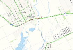 В Азовском районе из-за дорожных работ образовалась пробка